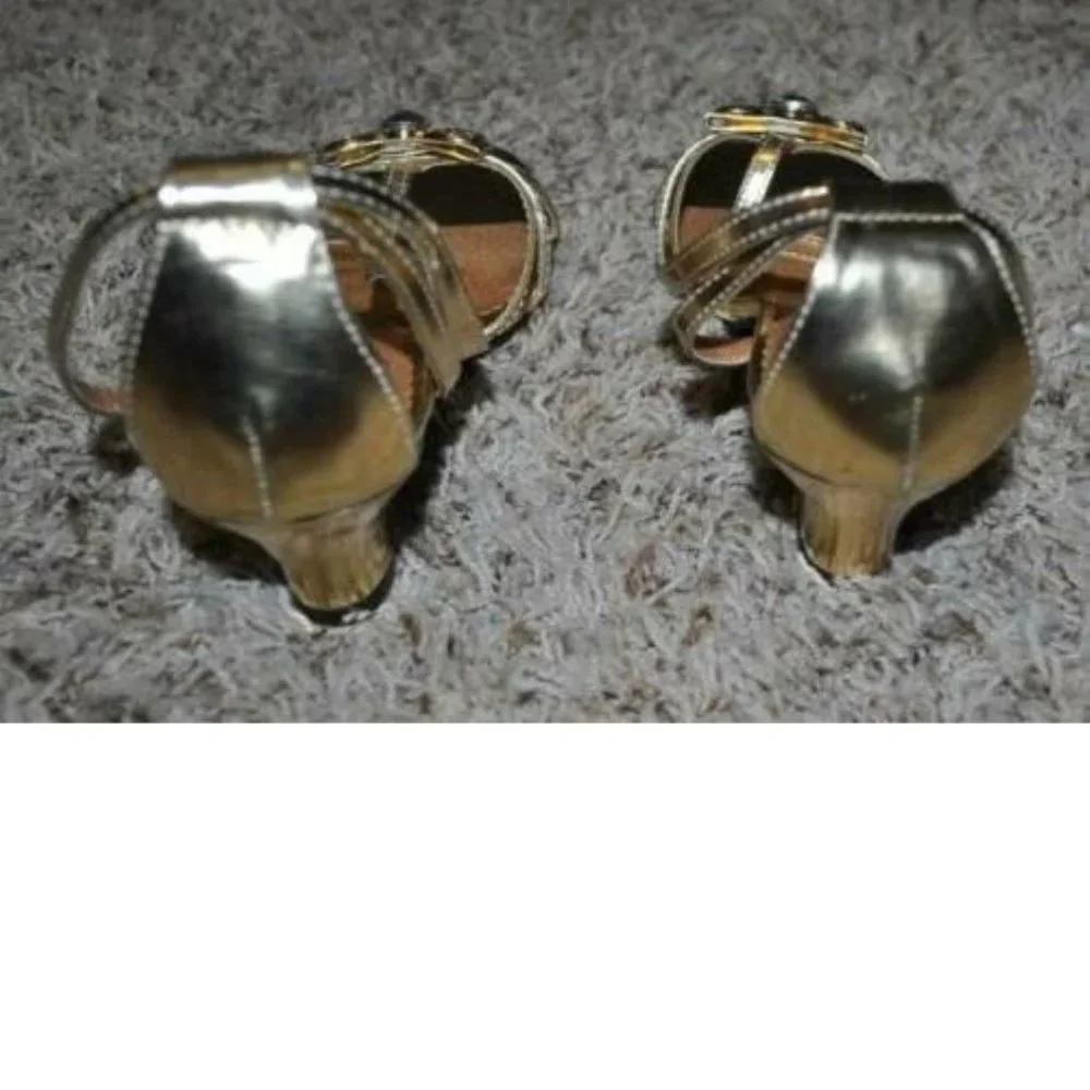 Princess Dress Up Shoes Gold 4/5 Low Block Heels T-Strap Halloween Sandals Girls